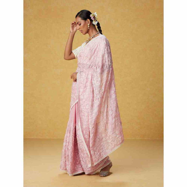 Likha Lavender Chiffon Embroidered Saree with Lace and Unstitched Blouse