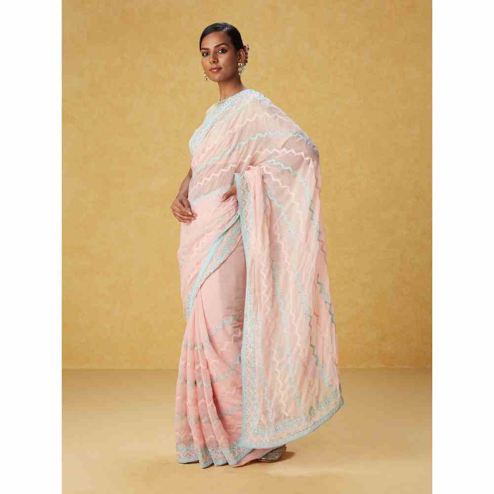 Likha Pink Georgette Embellished Saree with Unstitched Blouse