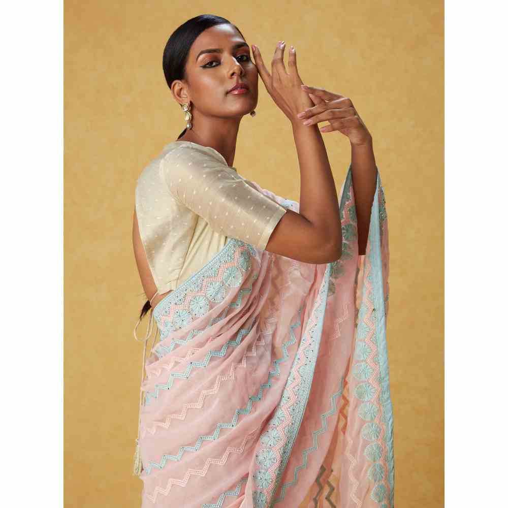 Likha Pink Georgette Embellished Saree with Unstitched Blouse