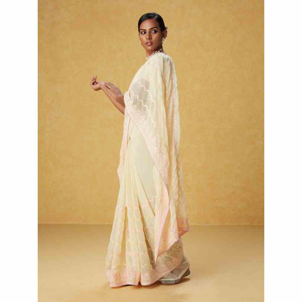 Likha Yellow Georgette Embellished Saree with Unstitched Blouse