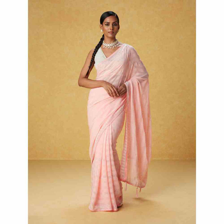 Likha Coral Georgette Embellished Saree with Unstitched Blouse