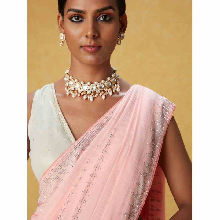 Likha Coral Georgette Embellished Saree with Unstitched Blouse