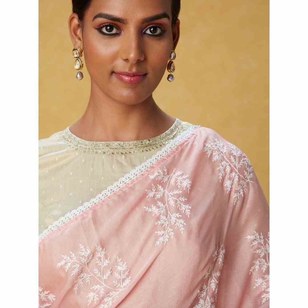 Likha Pink Chiffon Embroidered Saree with Lace and Unstitched Blouse