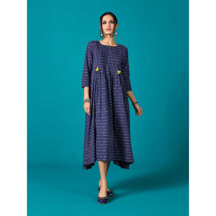 Likha Navy Blue Kora Cotton Yarn Dyed Midi Dress