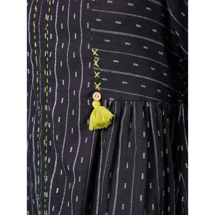 Likha Black Kora Cotton Yarn Dye Mini Dress