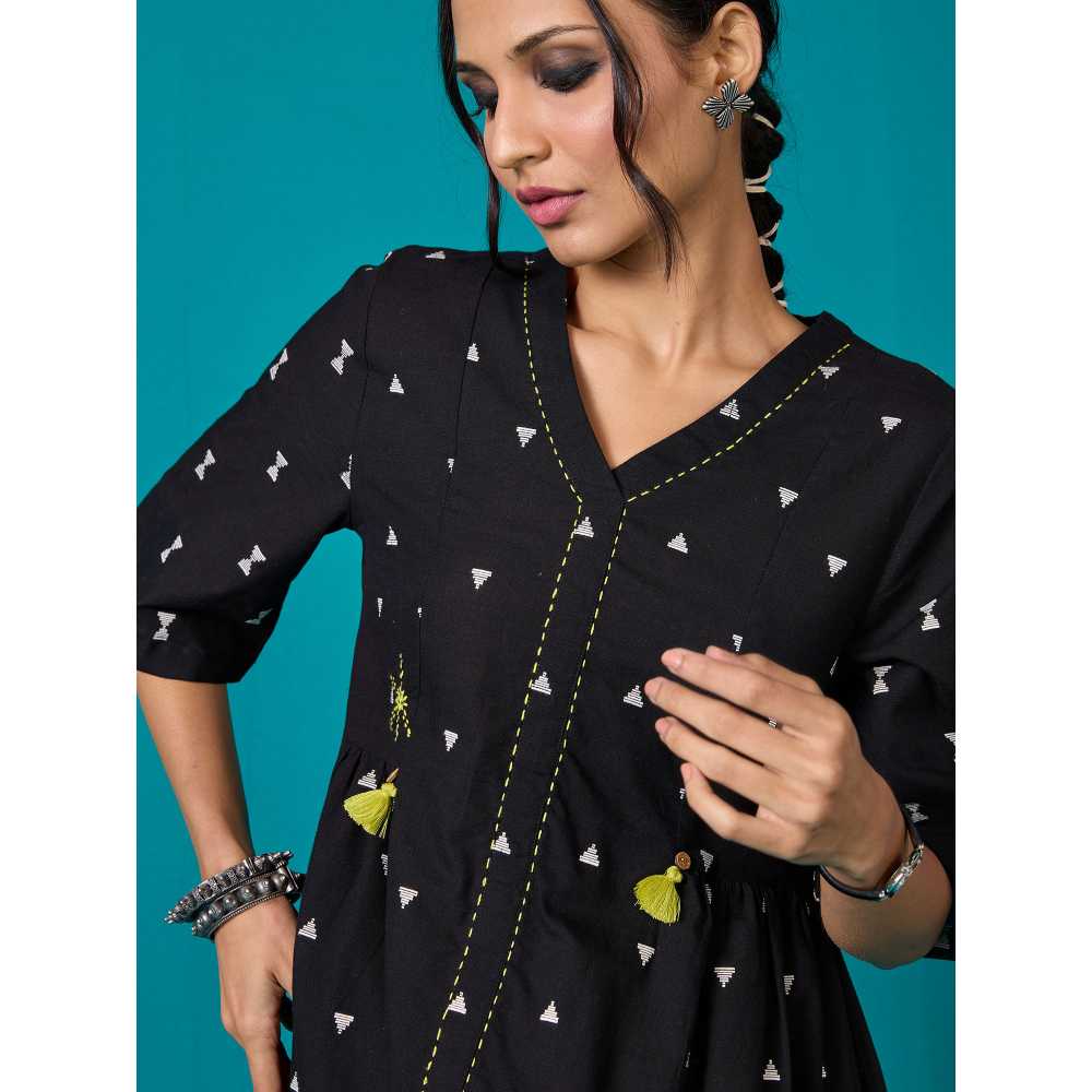 Likha Black Kora Cotton Yarn Dye Mini Dress