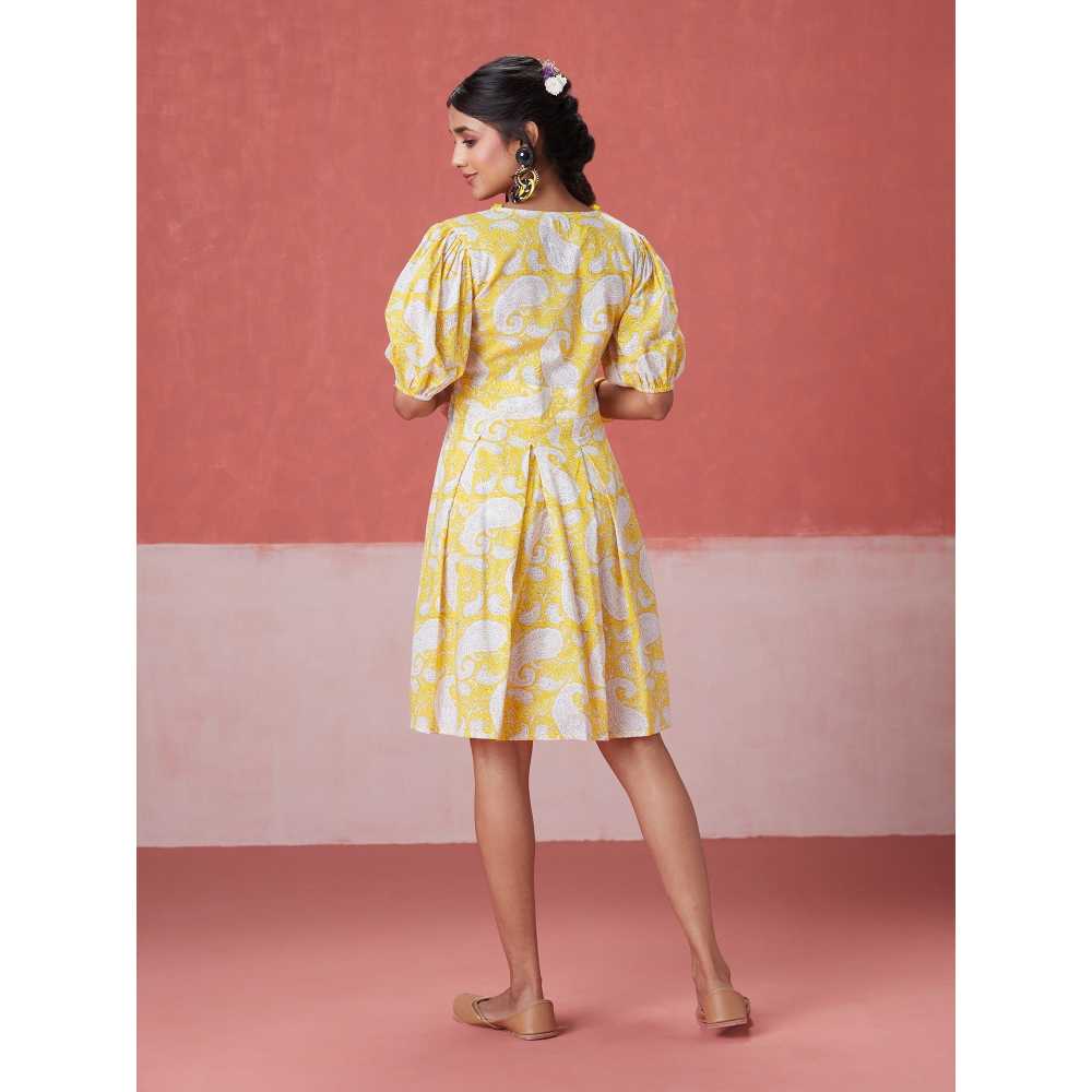Likha Yellow Blossom Hand Block Printed Corset Dress