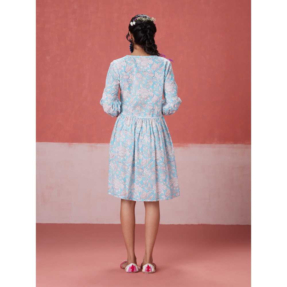 Likha Blue Blossom Hand Block Printed Dress