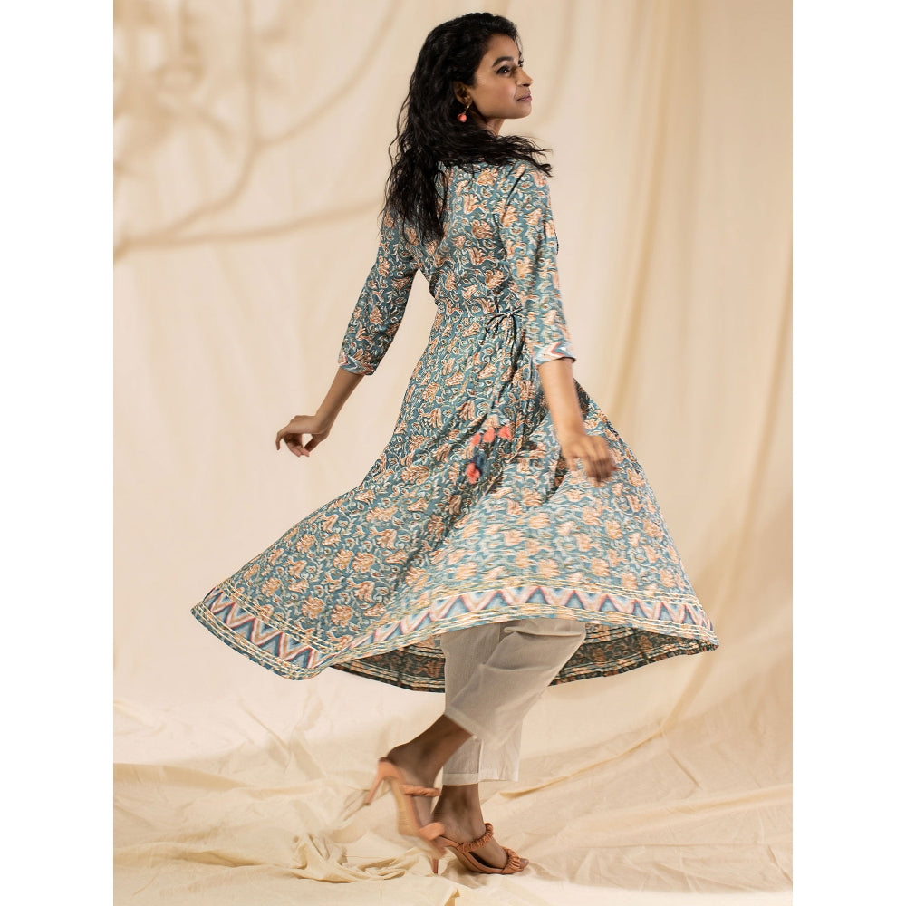 Likha Grey Printed Panelled Maxi Dress