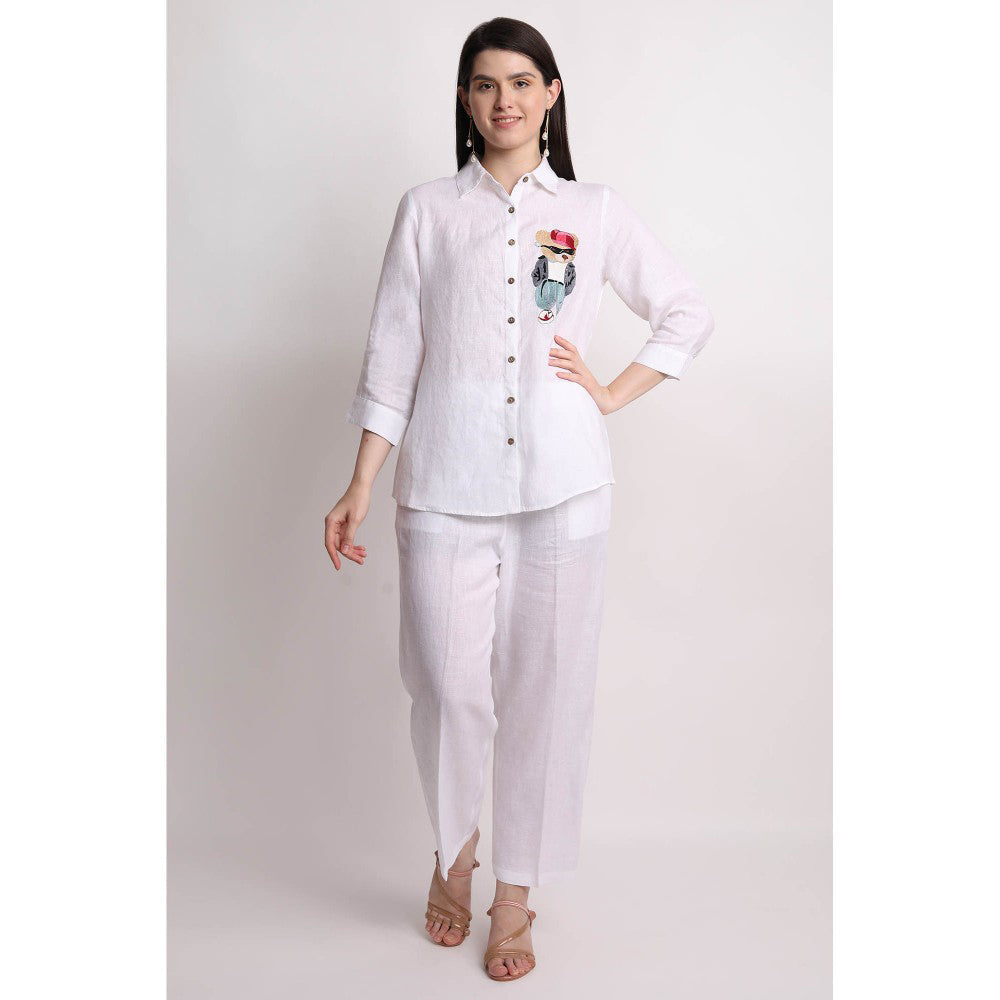 Linen Bloom White Teddy Embroidered Shirt