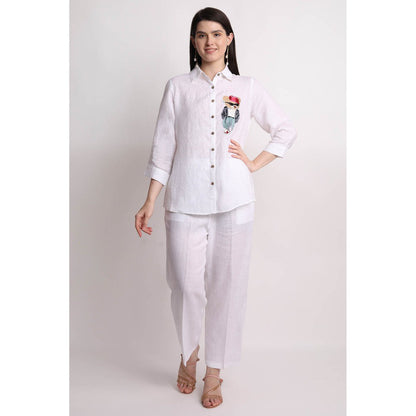 Linen Bloom White Teddy Embroidered Shirt