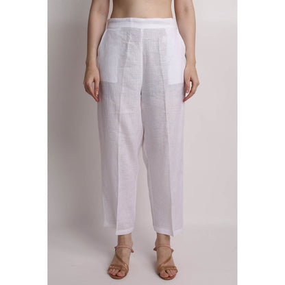 Linen Bloom Solid White Pant
