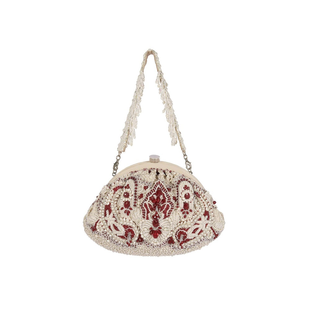 Lovetobag Bijoux Soft Pouch Pristine Ivory Ruby Red with Handle