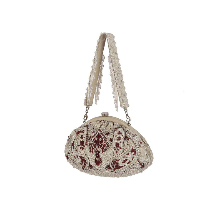 Lovetobag Bijoux Soft Pouch Pristine Ivory Ruby Red with Handle