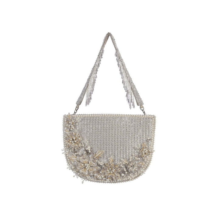 Lovetobag Esme Moon Clutch Lustrous Silver with Handle