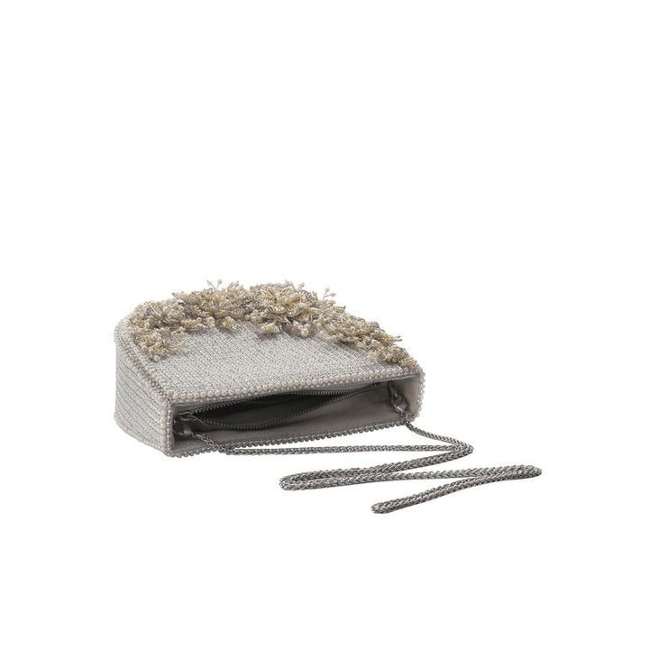 Lovetobag Esme Moon Clutch Lustrous Silver with Handle