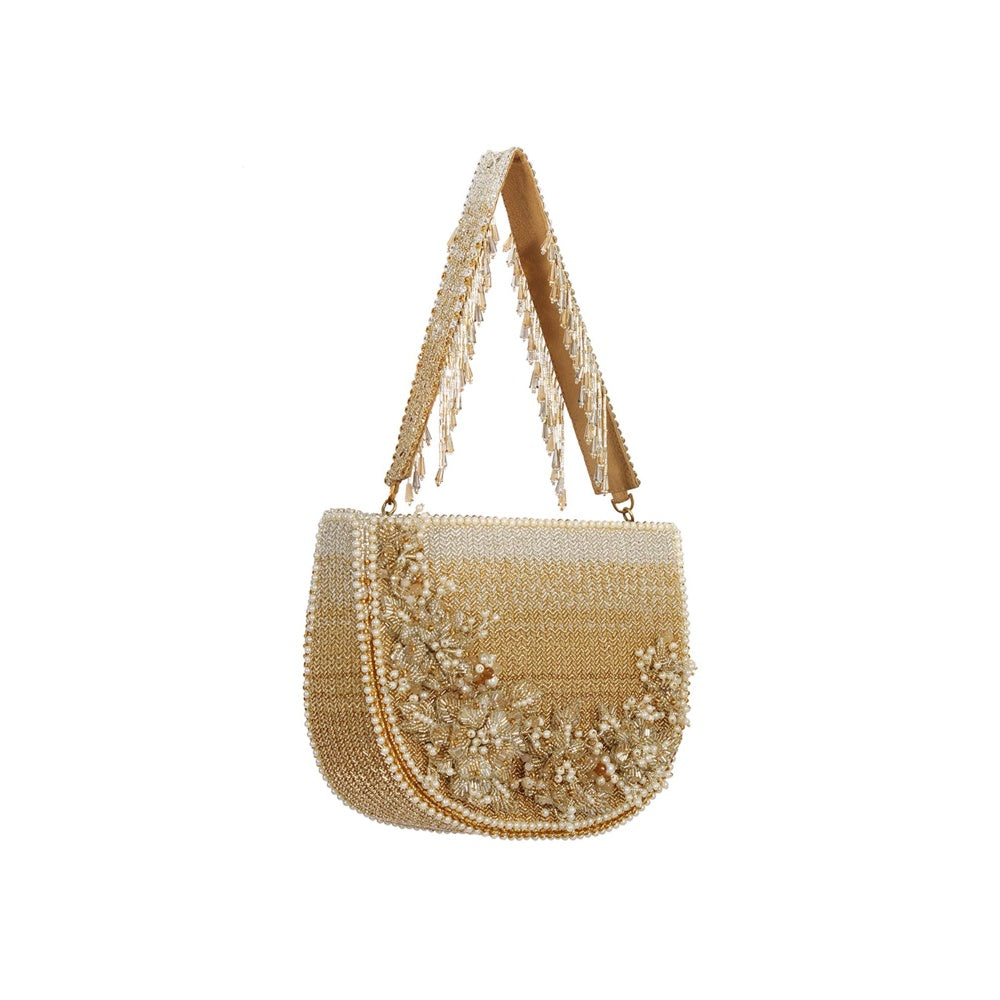 Lovetobag Esme Moon Clutch Peerless Gold Lustrous with Handle