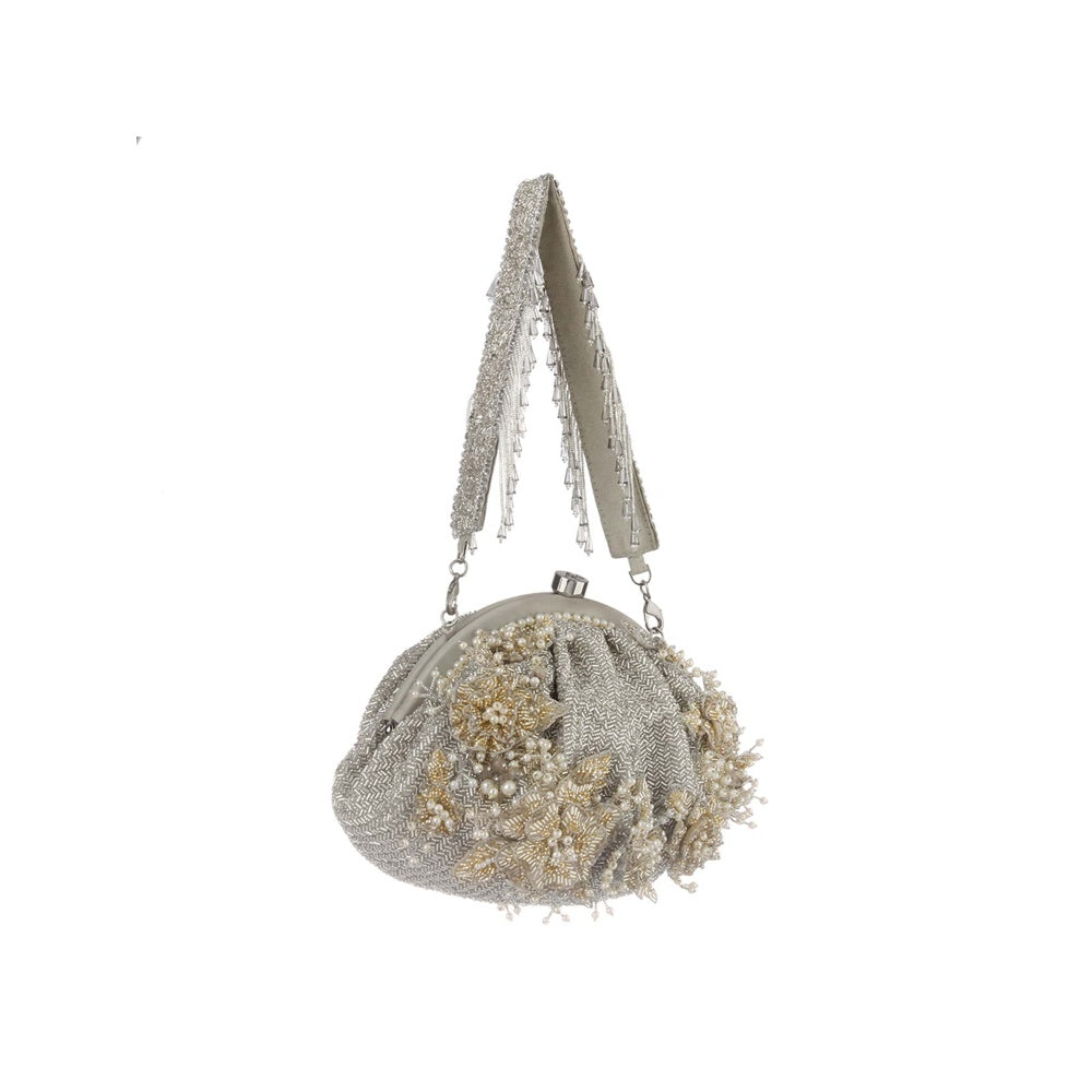 Lovetobag Esme Soft Pouch Lustrous Silver with Handle