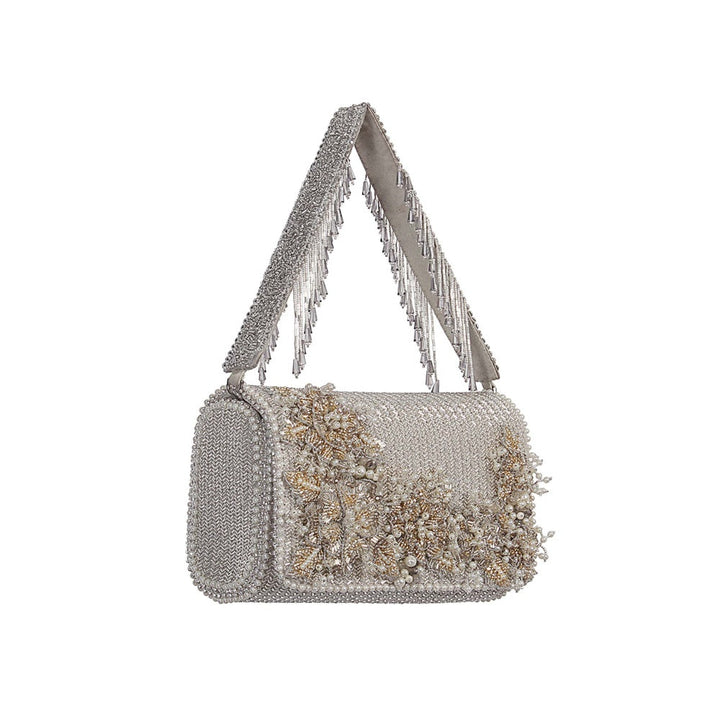 Lovetobag Esme Flapover Clutch Lustrous Silver with Handle