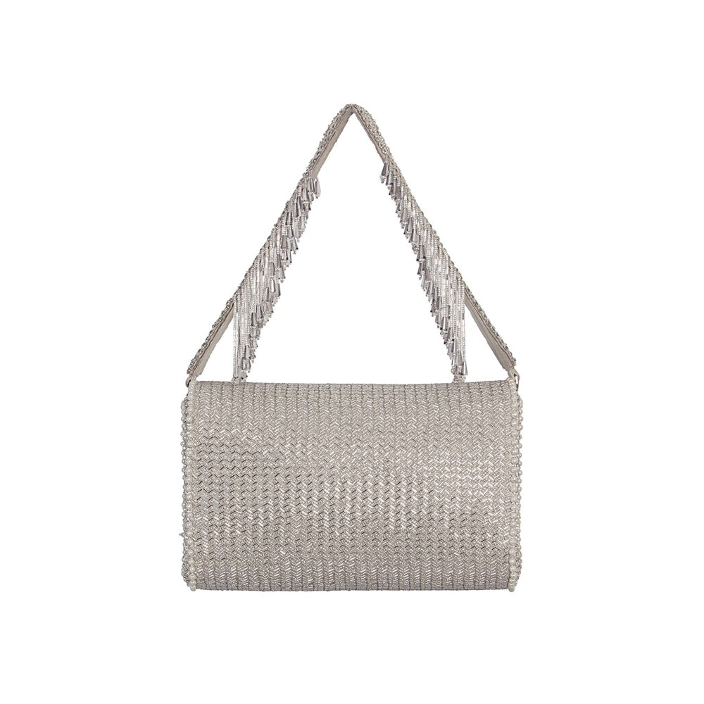 Lovetobag Esme Flapover Clutch Lustrous Silver with Handle