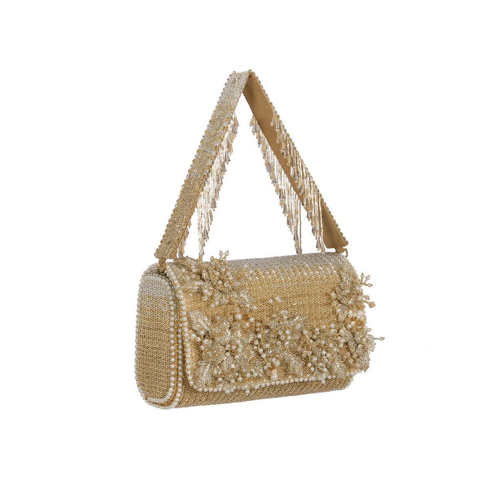 Lovetobag Esme Flapover Clutch Peerless Gold Lustrous with Handle