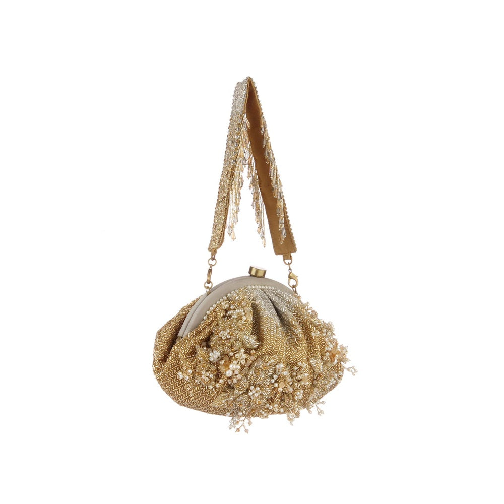 Lovetobag Esme Soft Pouch Peerless Gold Lustrous with Handle