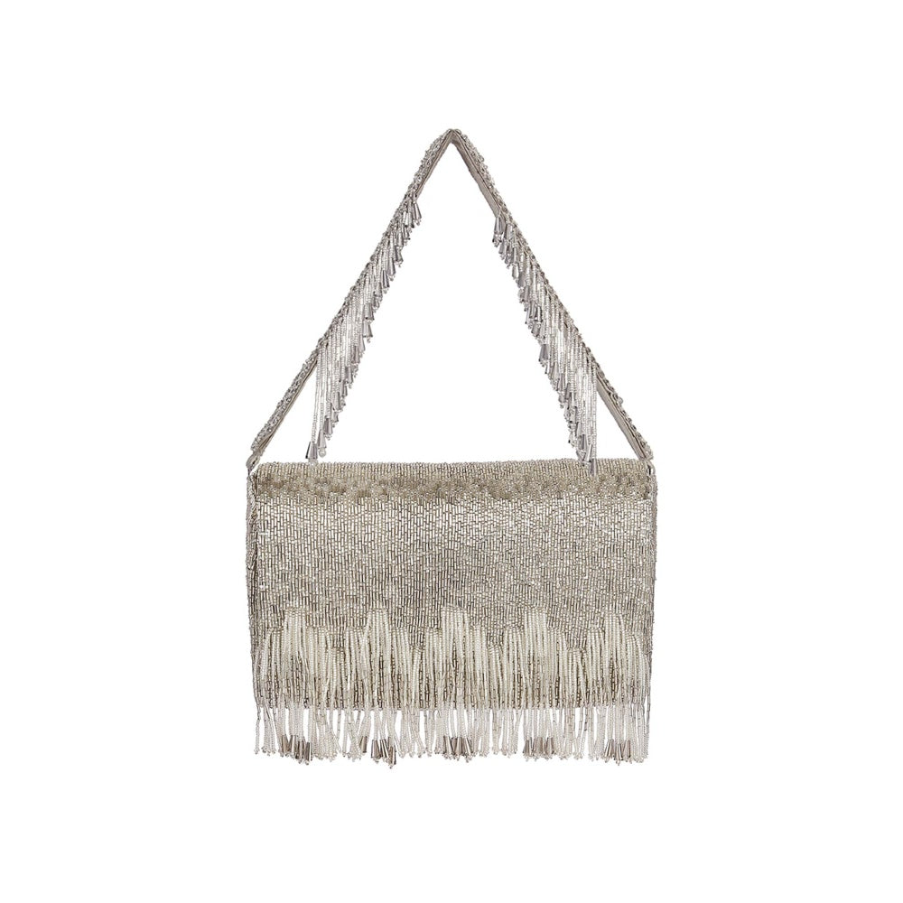Lovetobag Firante Flapover Clutch Lustrous Silver with Handle