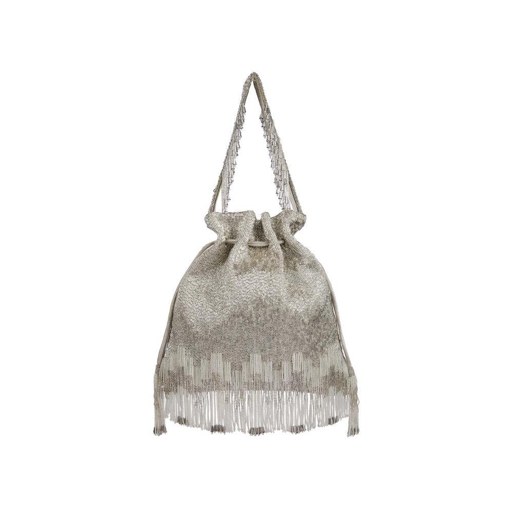 Lovetobag Firante Potli Lustrous Silver with Handle