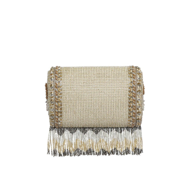 Lovetobag Kaleen Flapover Clutch Peerless Gold Lustrous Silver with Handle