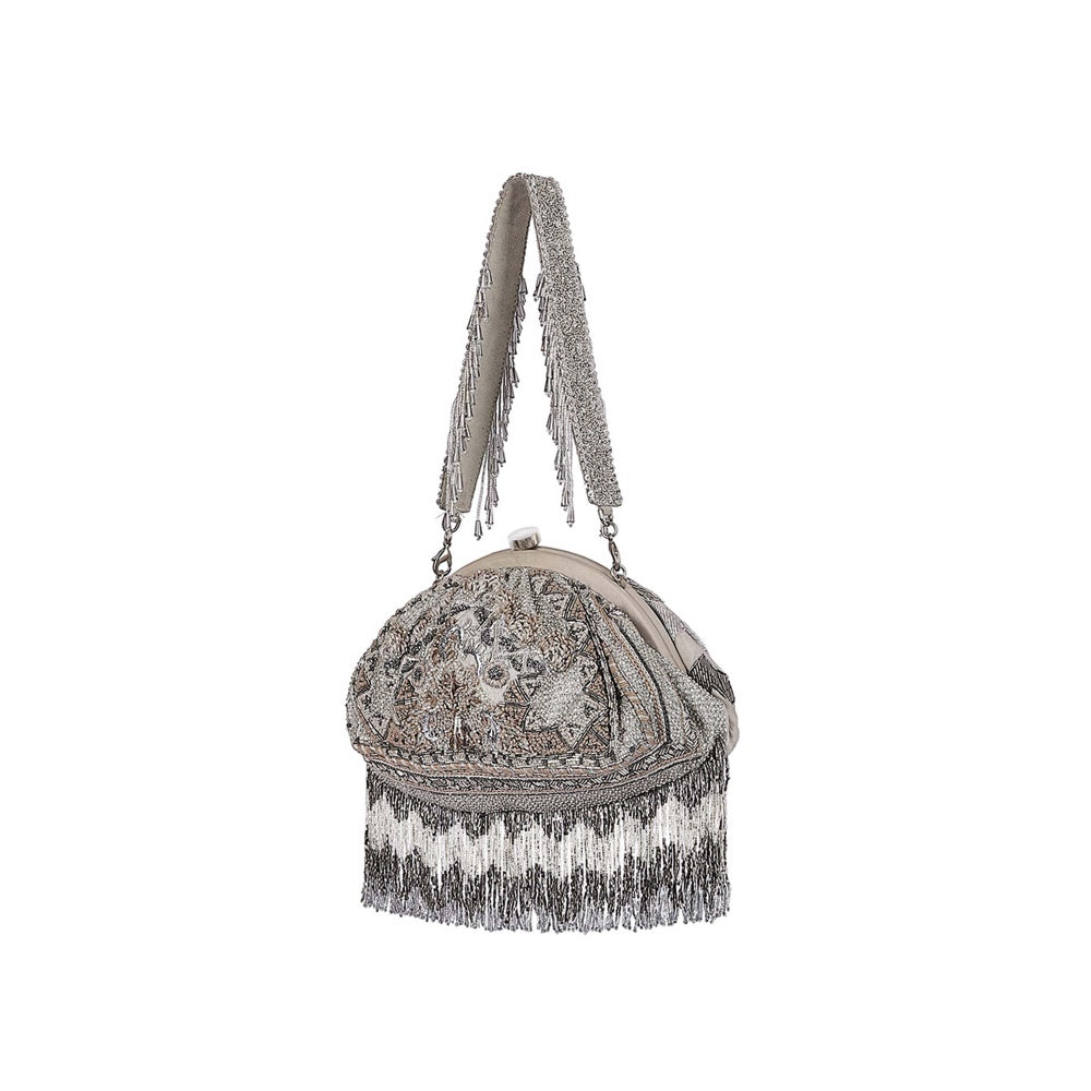 Lovetobag Kaleen Soft Pouch Lustrous Silver with Handle