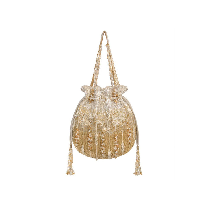 Lovetobag Nora Potli Peerless Gold Lustrous Silver with Handle