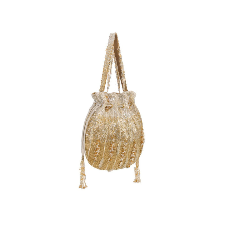 Lovetobag Nora Potli Peerless Gold Lustrous Silver with Handle