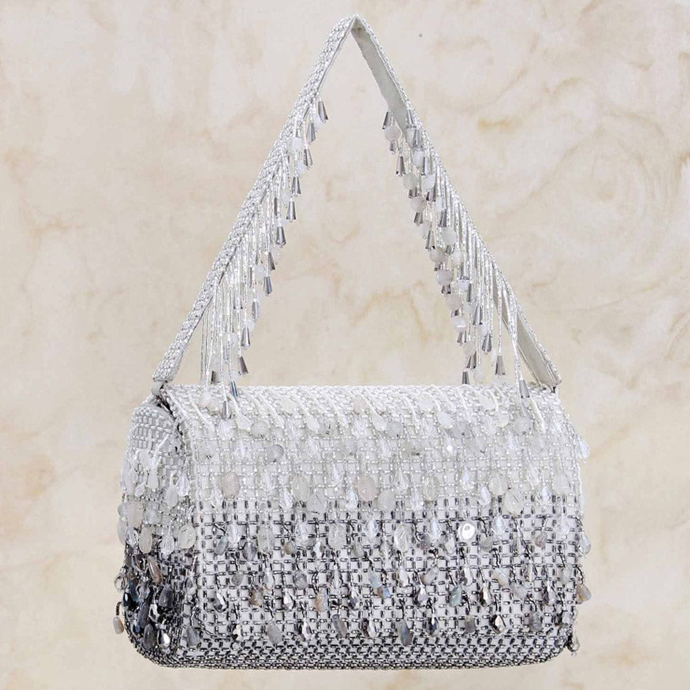 Lovetobag Opal Flapover Clutch Lustrous Silver with Handle