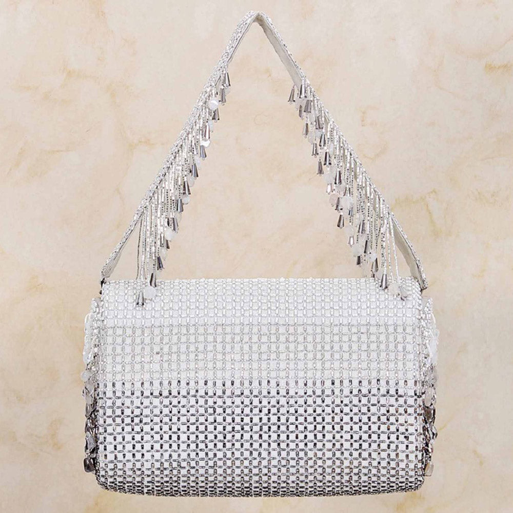 Lovetobag Opal Flapover Clutch Lustrous Silver with Handle