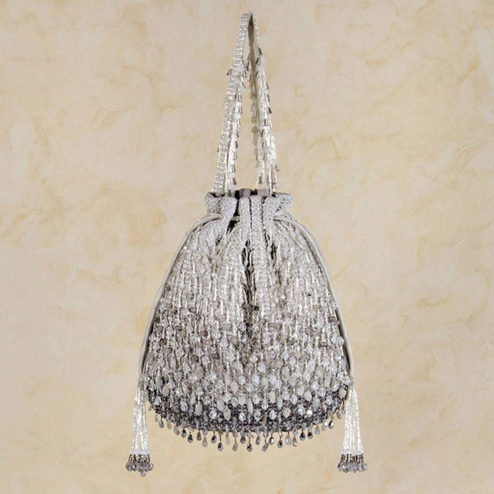 Lovetobag Opal Potli Lustrous Silver with Handle