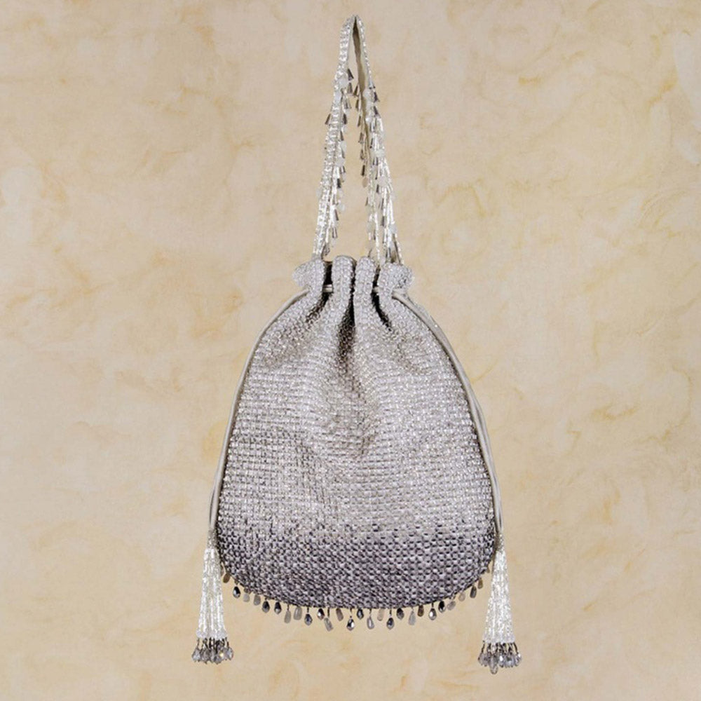 Lovetobag Opal Potli Lustrous Silver with Handle