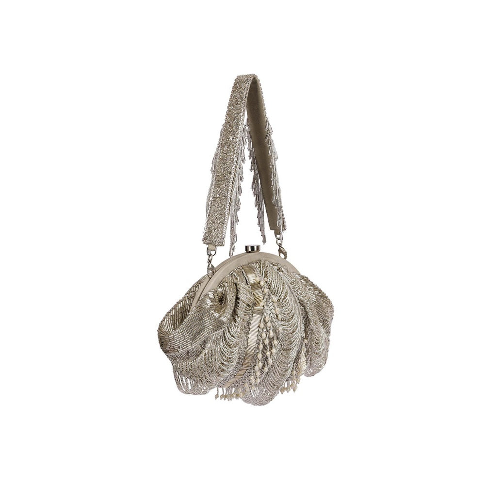 Lovetobag Ruche Soft Pouch Lustrous Silver with Handle