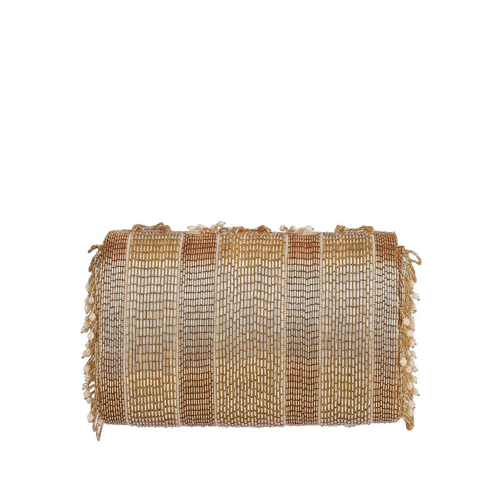 Lovetobag Ruche Flapover Clutch Peerless Gold with Handle