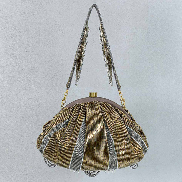 Lovetobag Ruche Soft Pouch Antique Gold Antique Silver with Handle