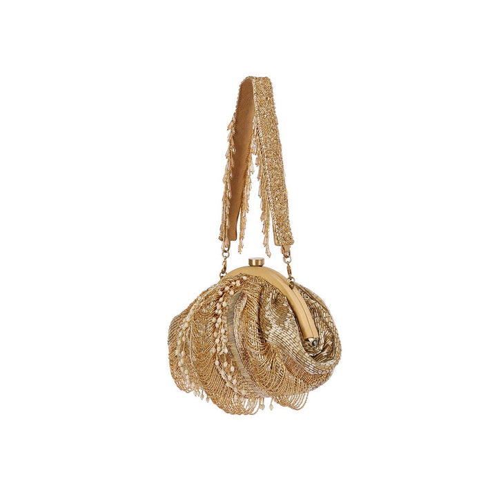 Lovetobag Ruche Soft Pouch Peerless Gold with Handle
