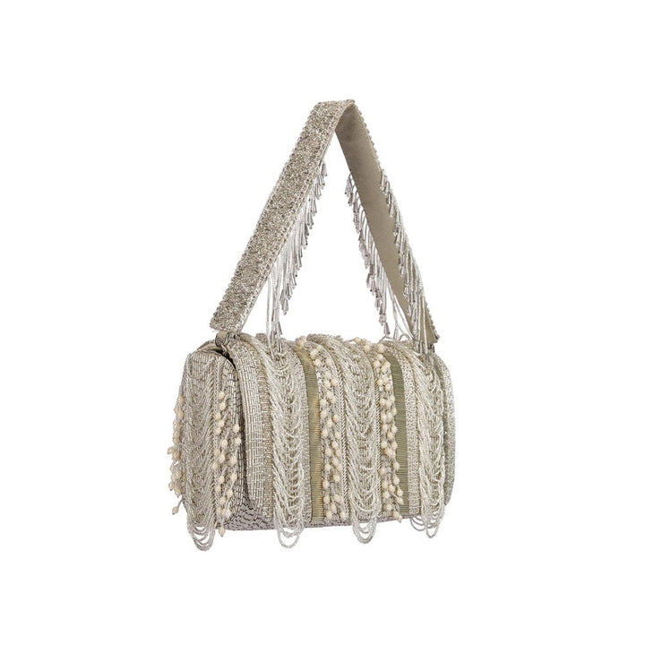 Lovetobag Ruche Flapover Clutch Lustrous Silver with Handle