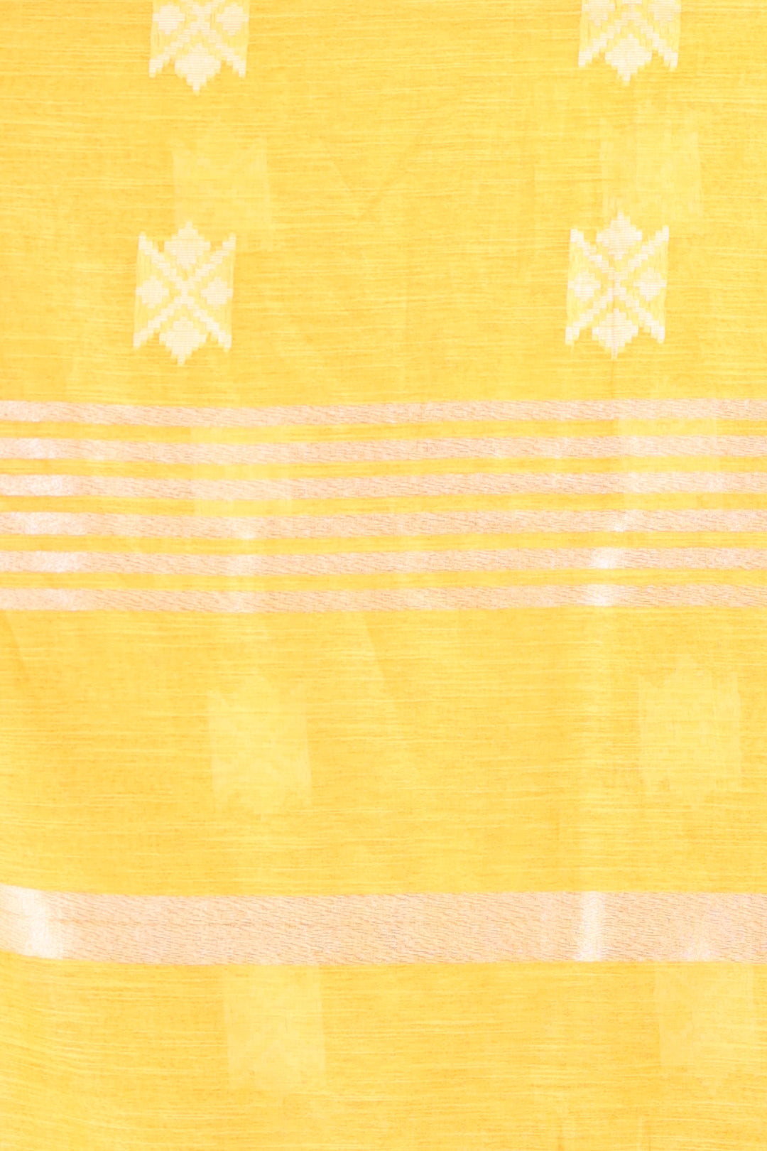 CHARUKRITI Blended Silk Yellow Soft Saree with Geometric Motiff and Unstitched Blouse