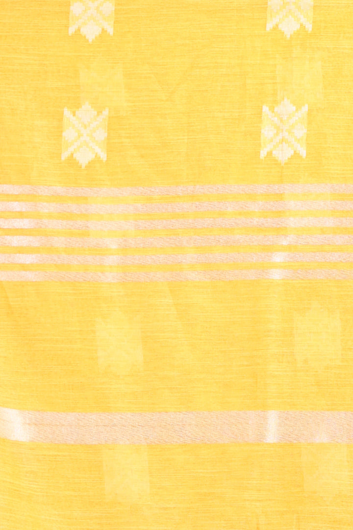 CHARUKRITI Blended Silk Yellow Soft Saree with Geometric Motiff and Unstitched Blouse