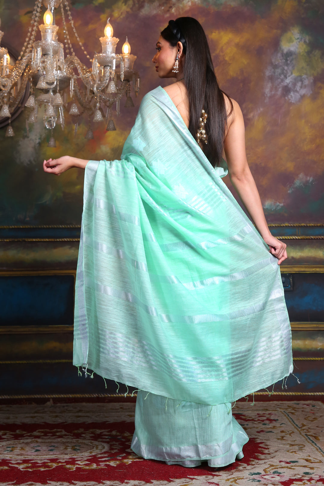 CHARUKRITI Blue Blended Silk Soft Saree with Textured Design and Unstitched Blouse