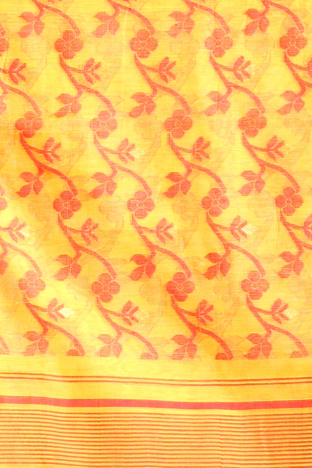 CHARUKRITI Yellow Silk Cotton Handwoven Jamdani Saree with Temple Border without Blouse