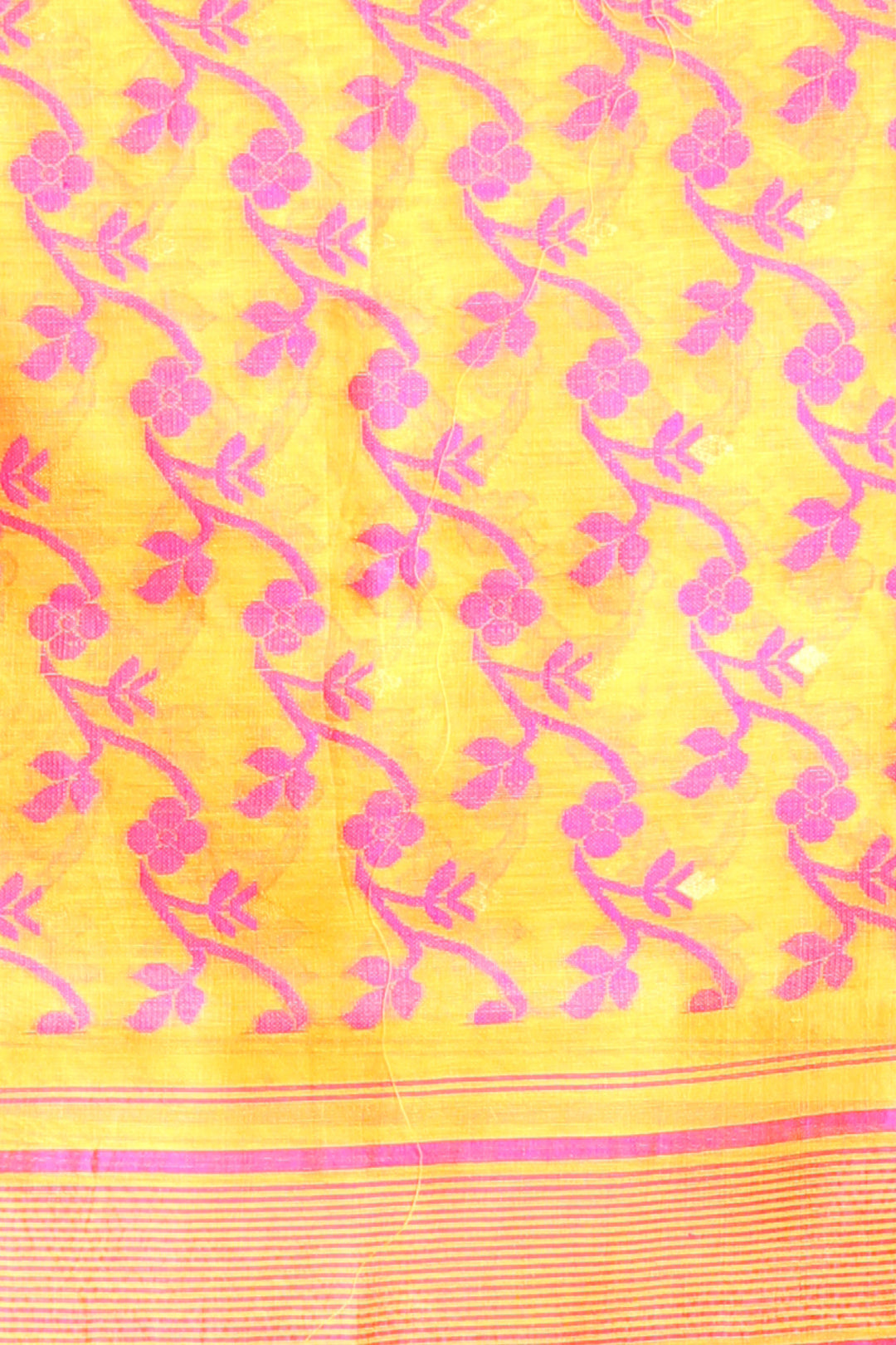 CHARUKRITI Yellow Silk Cotton Handwoven Jamdani Saree with Temple Border without Blouse