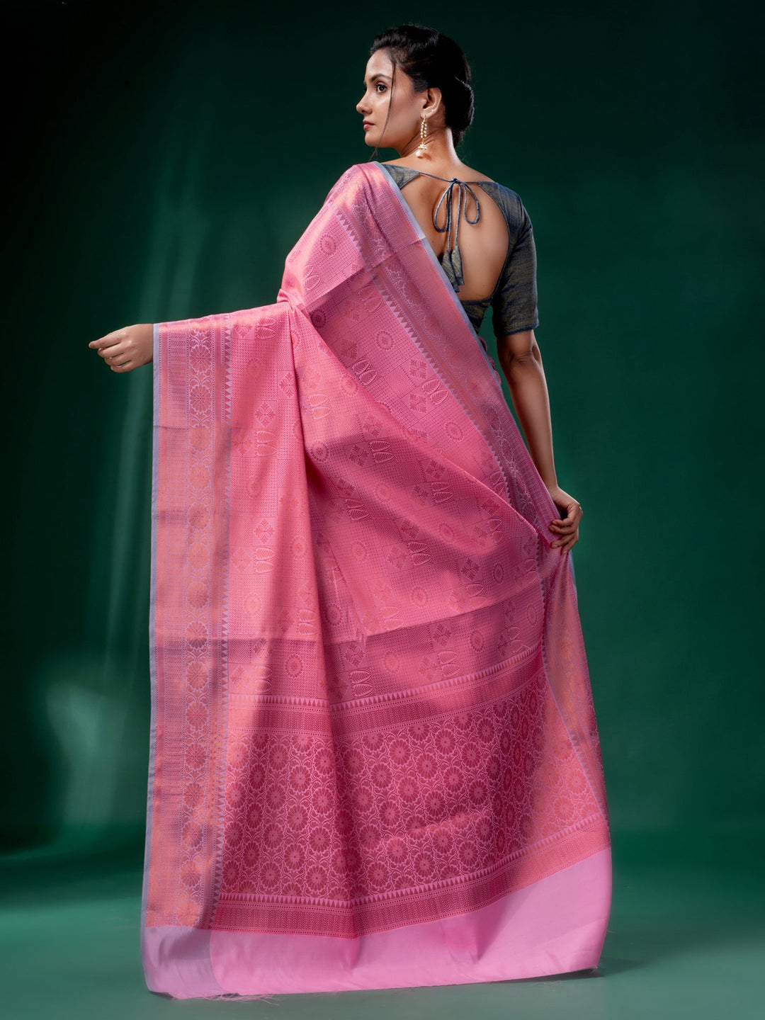 CHARUKRITI Rouge Pink Blended Silk Brocade Handwoven Soft Saree with Unstitched Blouse