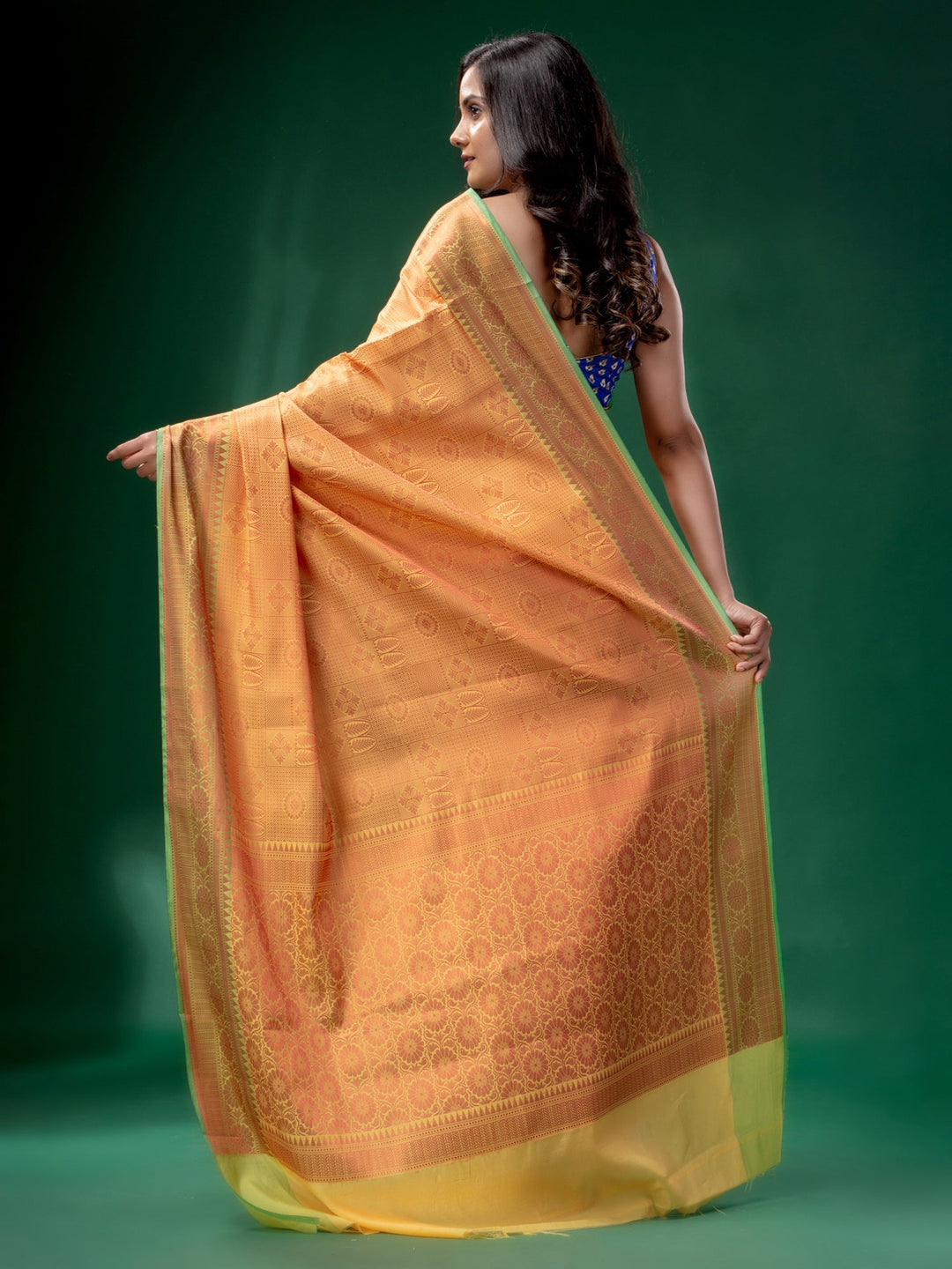 CHARUKRITI Yellow Blended Silk Brocade Handwoven Soft Saree with Unstitched Blouse