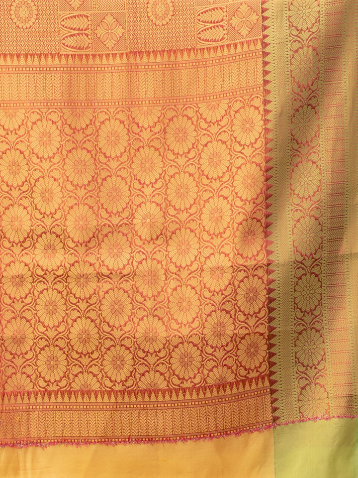 CHARUKRITI Yellow Blended Silk Brocade Handwoven Soft Saree with Unstitched Blouse