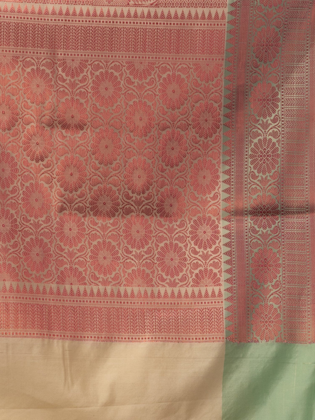 CHARUKRITI Beige & Pink Blended Silk Brocade Handwoven Soft Saree with Unstitched Blouse